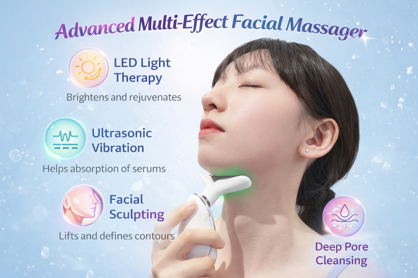 LiftVera WavyLift™ 7-Color LED Facial Massager with Microcurrent – Acne Care & Skin Firming Device for Face & Neck